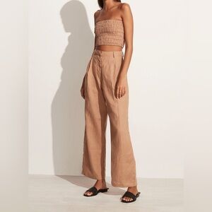 Faithfull The Brand Linen El Toro Pants in Hazelnut Brown Tan US 2 / AU 6 / XS